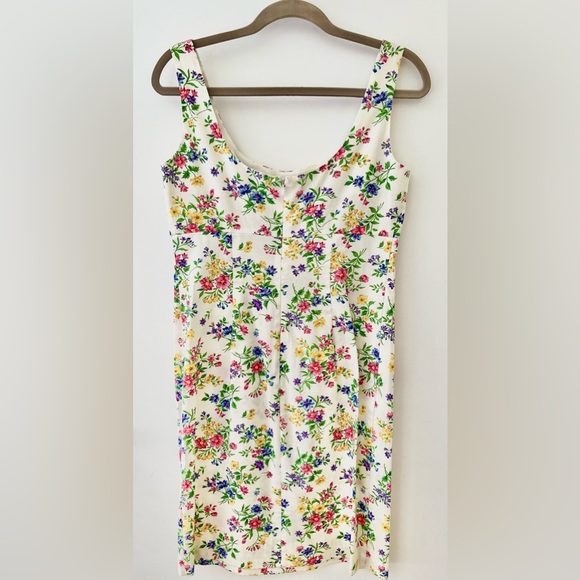 Vintage Dress Y2K Sheath White Bright Floral Sleeveless Pleated Bust Sundress S - Picture 4 of 4
